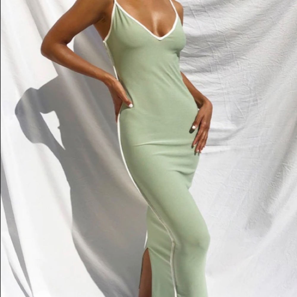 Sage Green Contrast Midaxi Dress
